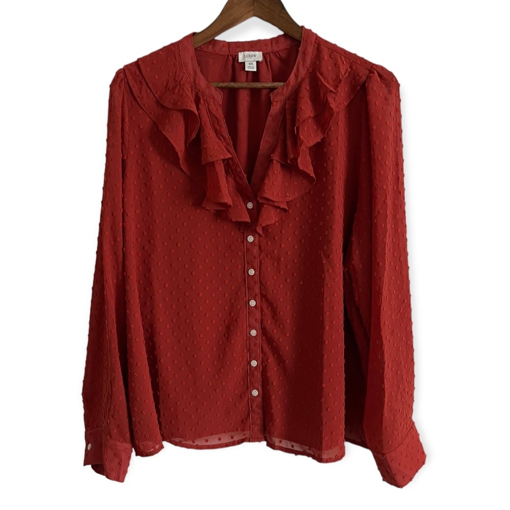 J Crew Ruffle Front Textured Long Sleeve Blouse Size XS